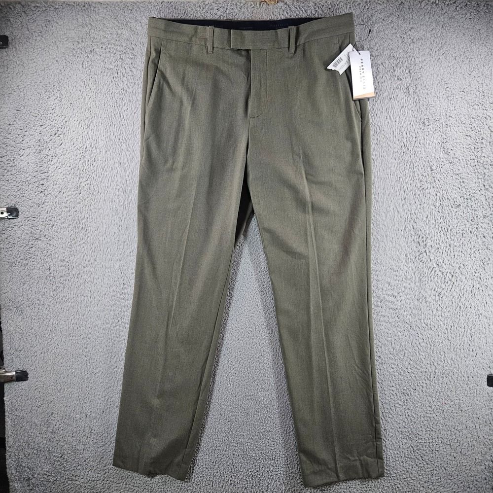 Perry Ellis Premium Maxwell Dress Pants Mens 34x32 Turtle Green Modern Fit New